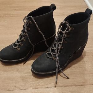 Toms Black Lace-Up Wedge Ankle Boots